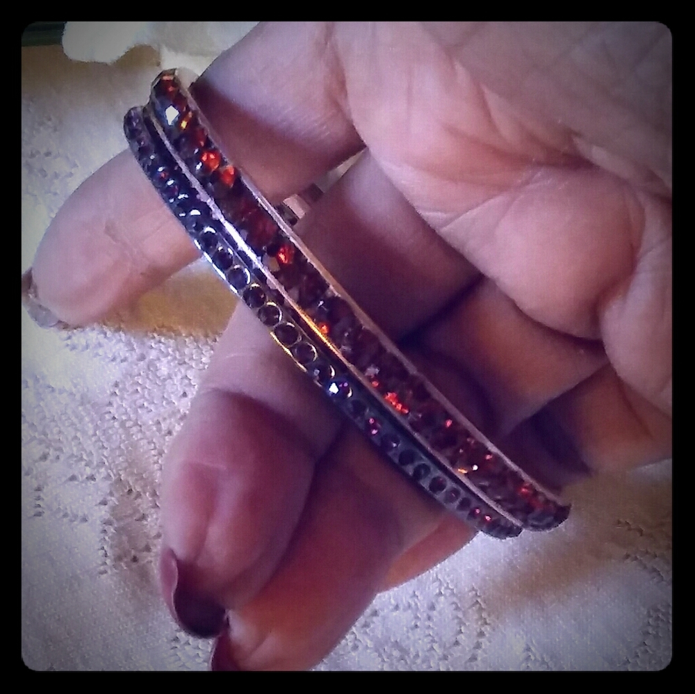 Vintage Deep "Ruby" Crystals Bangle Bracelets - image 3